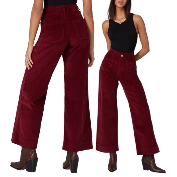 Tuckernuck Jeans Nwt Lola Highrise Wide Leg Flare Corduroy Culotte Jeans Burgundy Red 26